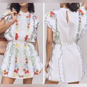 Farm Rio Embroidered Ruffle Mini Tunic Dress